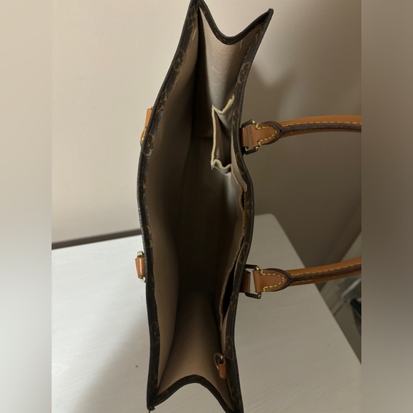 LOUIS VUITTON Logo Sac Plat Hand Tote Bag Monogram Leather Brown - Picture 4 of 9